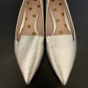 BODEN Pointed Slipper Flats - Silver Metallic Pebbled Leather